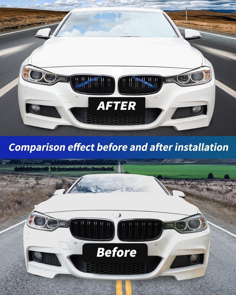 SHSBSCAR M-Sport V Brace Grille Inserts Stripes Trim, Compatible with BMW 3/4 Series F30 F32 320 328i 330 335 428 435 Front Grille Trim Stripes Cover(Blue) - Image 3